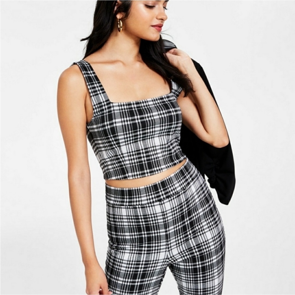 Bar III Classic Plaid Top
